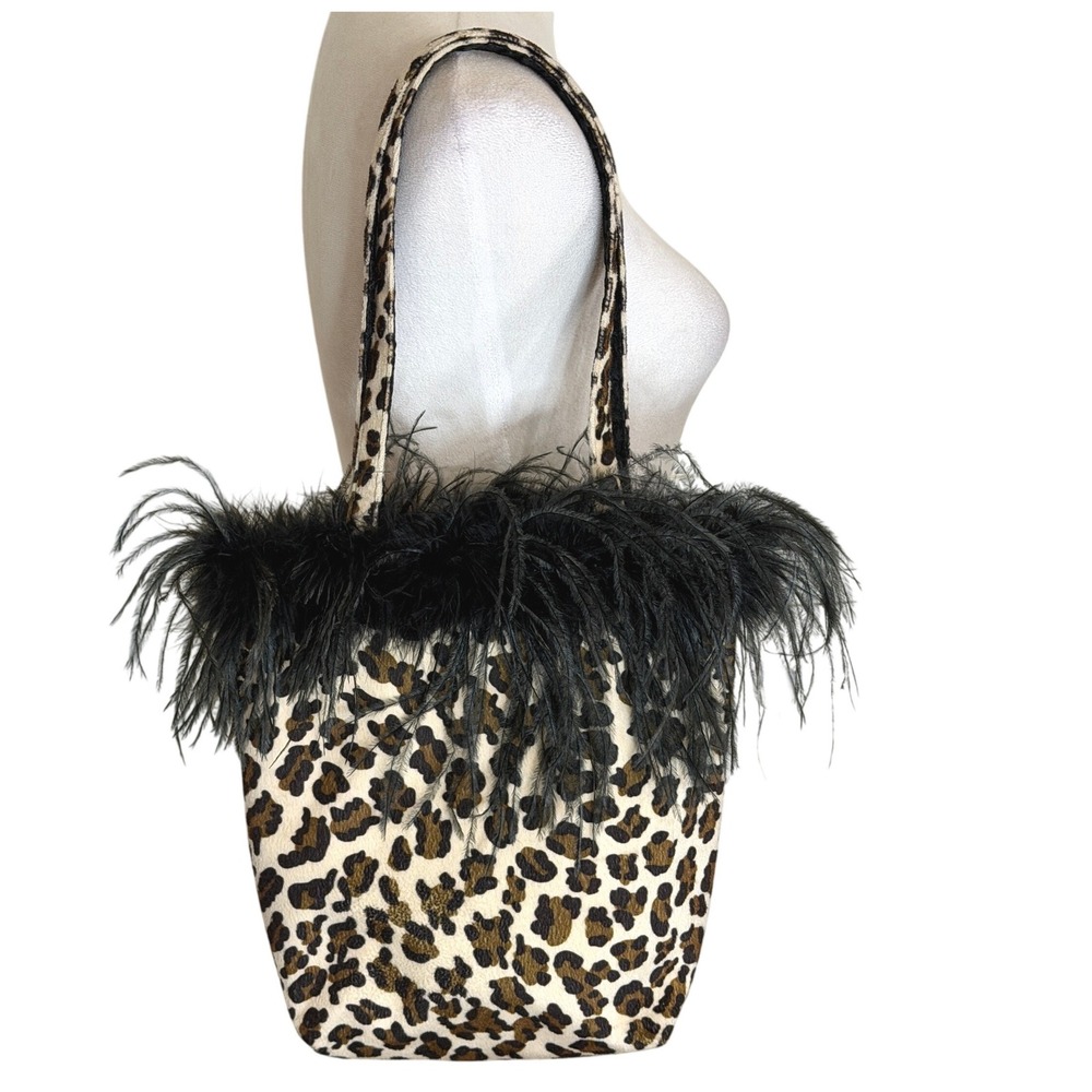 Leopard Print Faux Fur Tote Bag Ostrich Feather Girls Night Out Bachelorette